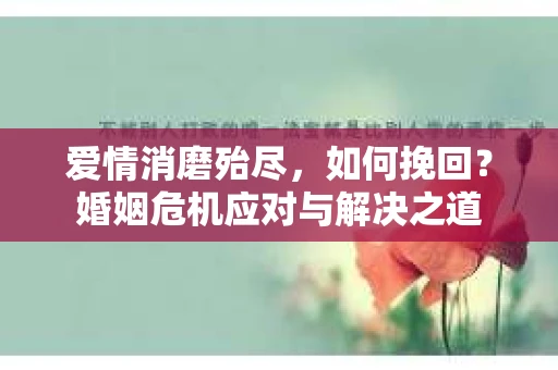 爱情消磨殆尽，如何挽回？婚姻危机应对与解决之道
